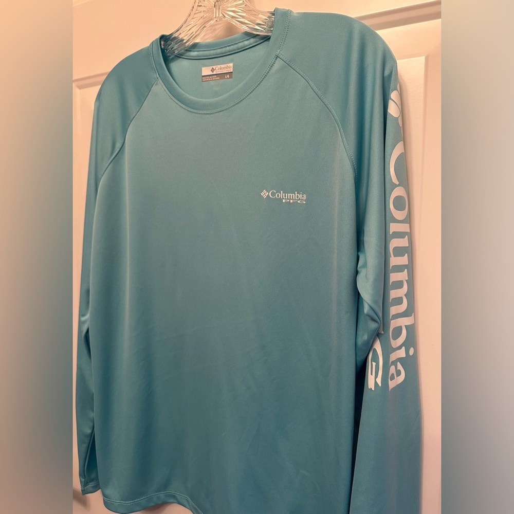 Columbia PFG Women’s Large Long Sleeve Fishing Shirt Teal Aqua Outdoor Top